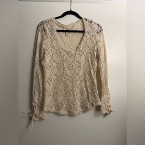 Anthropologie Cream Lace Blouse with Tie Cuffs
